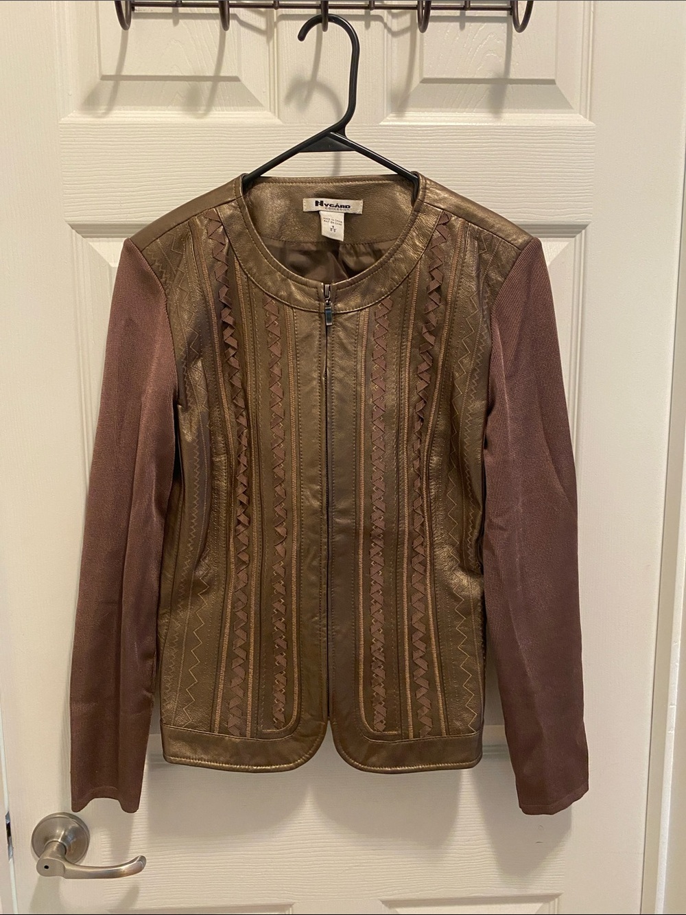Women's Metallic Bronze Leather Zip-Front Jacket